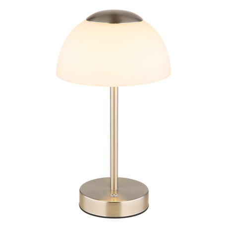 Nabíjateľná stolová lampa, kov nikel matný, sklo biele, dotykové zapnutie/vypnutie, plynulá reguláci 10