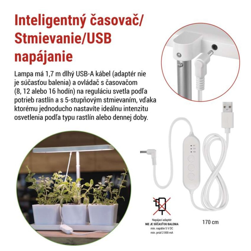 LED GROW pestovateľská lampa 7 W, časovač, stmievateľná lampa, biela 8