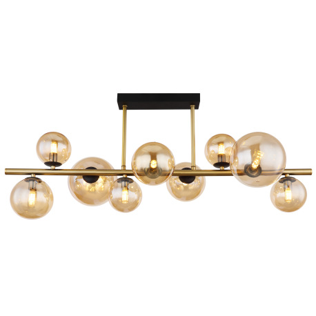 Stropné svietidlo, kov čierny, kov mosadz, sklo jantárové, DxŠxV:870x300x380mm, vrátane 9x G9 LED 3, 4