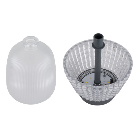 Solárne svietidlo, satinované sklo, antracitový plast, priehľadný akryl, posuvný spínač, batéria AAA 6