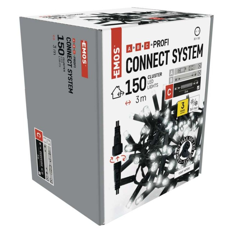 Profi LED spojovacia reťaz čierna – cluster, 3m, vonkaj. aj vnútorná, studená biela 14