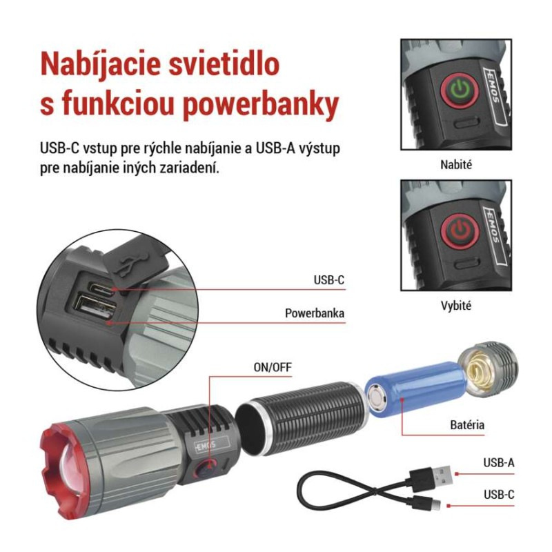LED nabíjacie kovové svietidlo 3000 lm, 5000 mAh 4