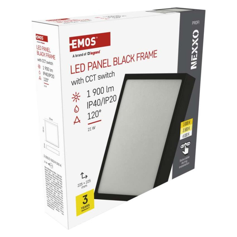 LED prisadené svietidlo, štvorec, čierne, 21W, CCT 10