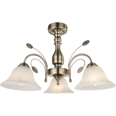 Stropné svietidlo, mosadz, sklo biele alabaster, Ø 600, V:365, bez žiaroviek 3xE27, max. 60W 230V.