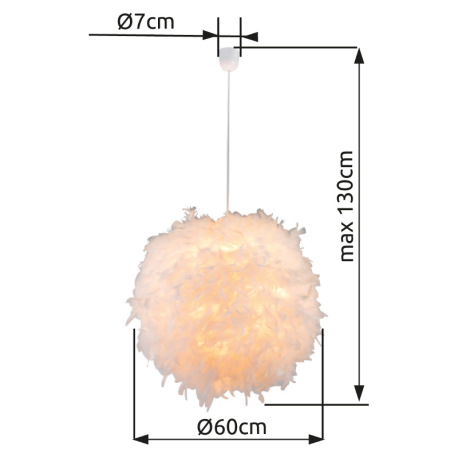 Závesné svietidlo, plast biely, textil biely, tienidlo s bielym perím, vrátane zavesenia, ø600 V:130 6