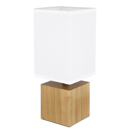 Stolná lampa prírodné drevo, textil biely, kábel PVC čierny, kolískový vypínač na kábli, DxŠxV: 120x 7