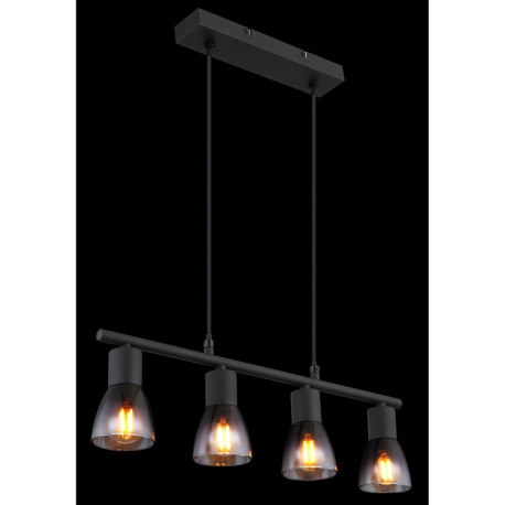 Závesné svietidlo, kov čierny, sklo dymové a priehľadné, kábel PVC čierny, možnosť skrátenia výšky, 12