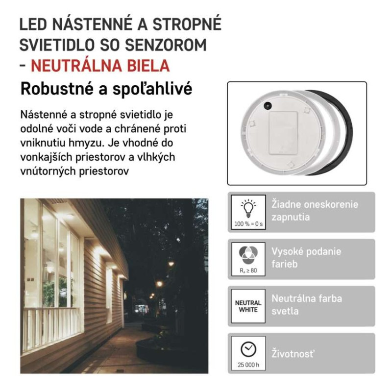 LED prisadené svietidlo ZURI s pohyb. senz., kruhové č/b 14W n.b. 4