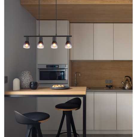 Závesné svietidlo, kov čierny, sklo dymové a priehľadné, kábel PVC čierny, možnosť skrátenia výšky, 11