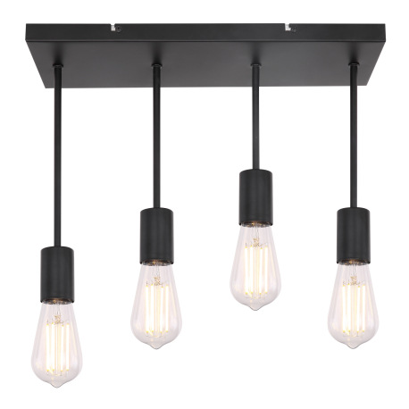 Stropné svietidlo, čierny kov, bez tienidla, DxŠxV: 450x150x340, bez žiaroviek 4xE27, max. 60W 230V 3