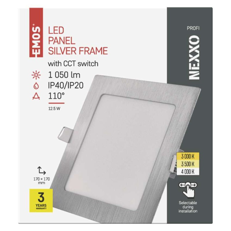 LED vstavané svietidlo NEXXO, štvorec, strieborné, 12W, CCT 6