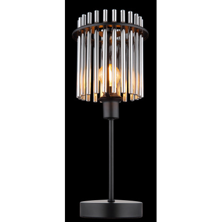 Stolová lampa, kov čierny matný, sklenené tyčinky dymovej farby, kábel PVC čierny, kolískový vypínač 15