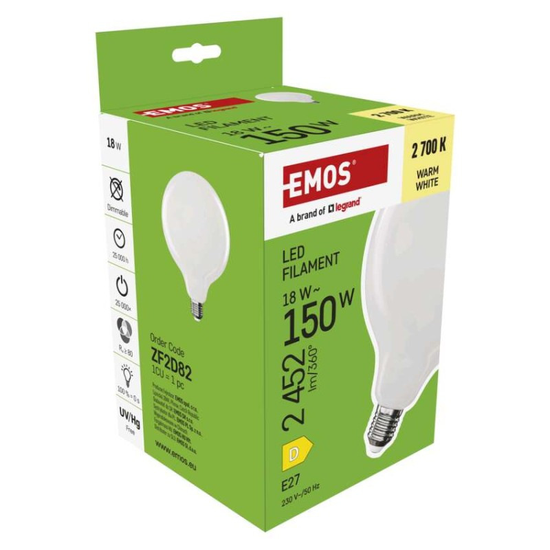 LED žiarovka Filament G125 / E27 / 18 W (150 W) / 2452 lm / Teplá biela 6