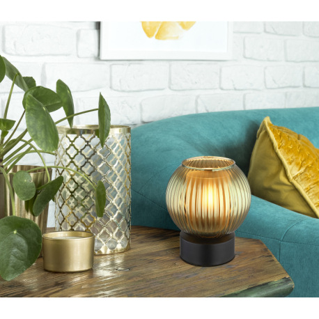 Stolové svietidlo, kov čierny matný, sklenená guľa zelená, vnútorné sklo biele, kábel PVC čierny, ko 7