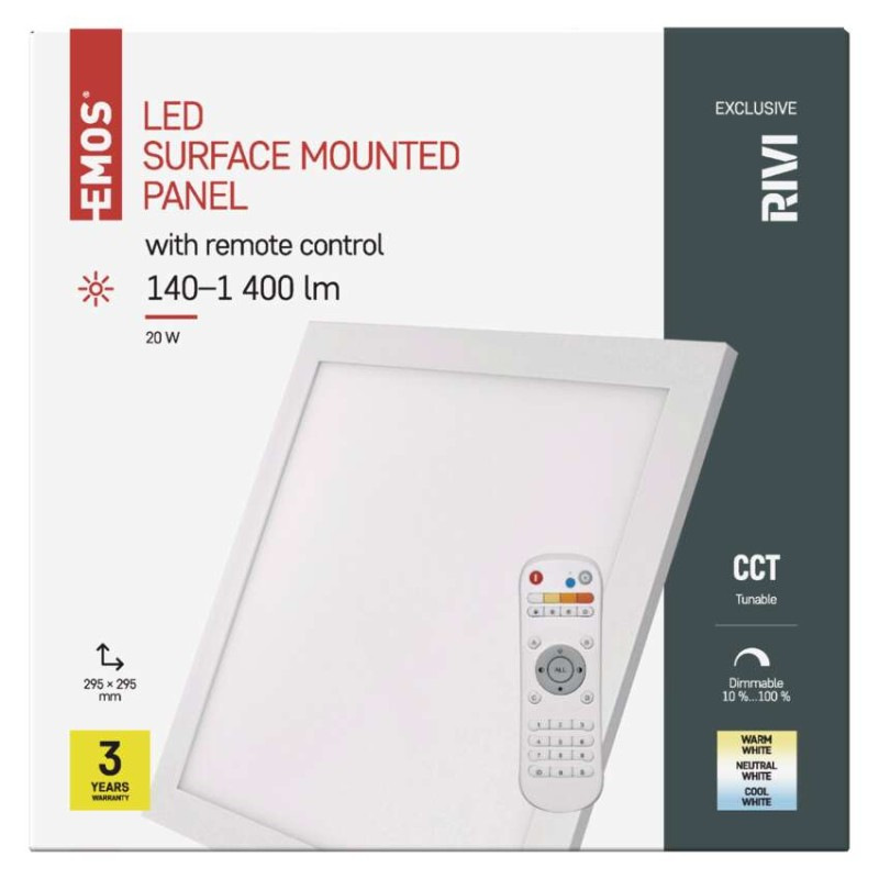 LED panel prisadený RIVI 30x30, 20W, stmiev.so zmenou CCT 10