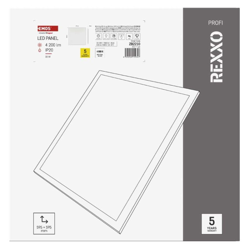 LED panel REXXO backlit 60×60, štvorcový vstavaný biely, 30W neutr.b. 12