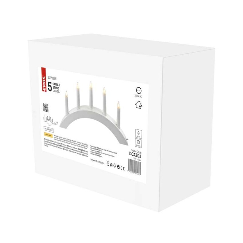 Svietnik na 5x žiarovku E10 drevený biely, oblúk, 20x38 cm, vnútorný, teplá biela 1