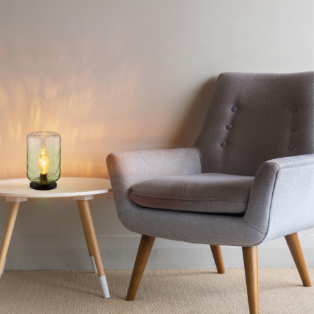 Stolná lampa, kov čierny matný, sklo zelené/číre, kábel PVC čierny, kolískový vypínač na kábli, ø: 1 1