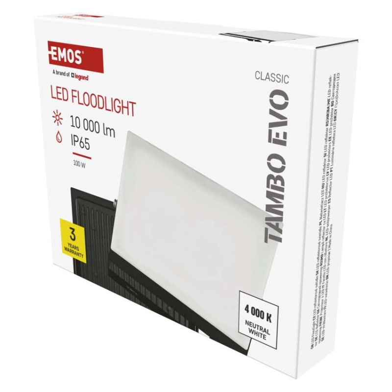 LED reflektor TAMBO EVO, 100 W, 10 000 lm, IP65, čierny