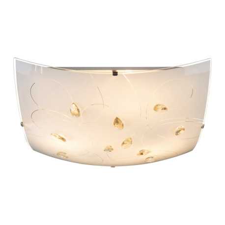 Stropné svietidlo, chróm, satinované sklo, jantárové kryštály, DxŠxV: 400x400x100, bez žiaroviek 3xE 3