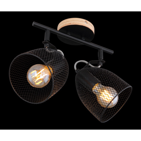 Nástenné svietidlo, drevo hnedé a čierne, kov čierny, mriežkované kovové tienidlo, DxŠxV:270x130x260 11