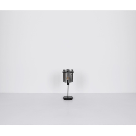 Stolová lampa, kov čierny matný, sklenené tyčinky dymovej farby, kábel PVC čierny, kolískový vypínač 19