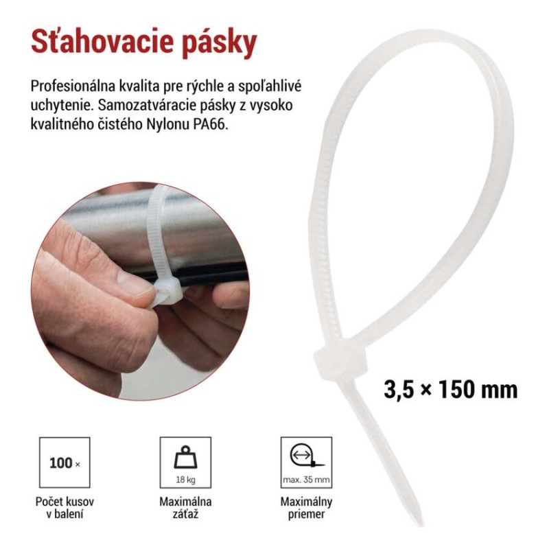 Sťahovacia páska 150×3,5, biela, 100 ks 6