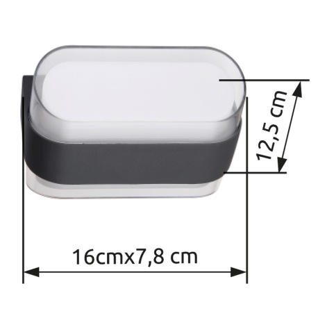 Vonkajšie svietidlo, kov antracit matný, akryl transparentný, plast biely, IP54, ŠxV: 160x125mm, H: 10