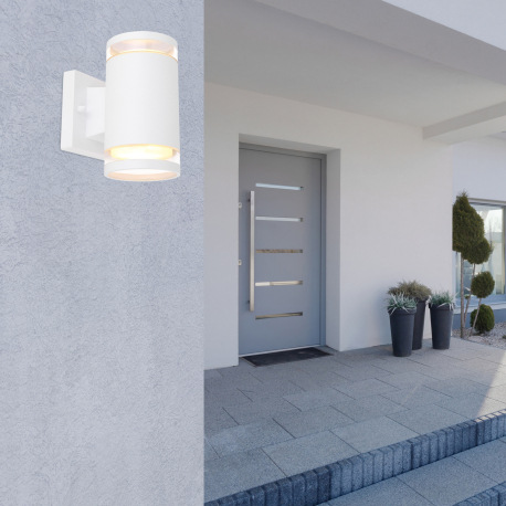 Vonkajšie svietidlo, hliník biely, sklo priehľadné, svieti hore aj dole, IP44, ŠxV:100x163, H:130, b 1