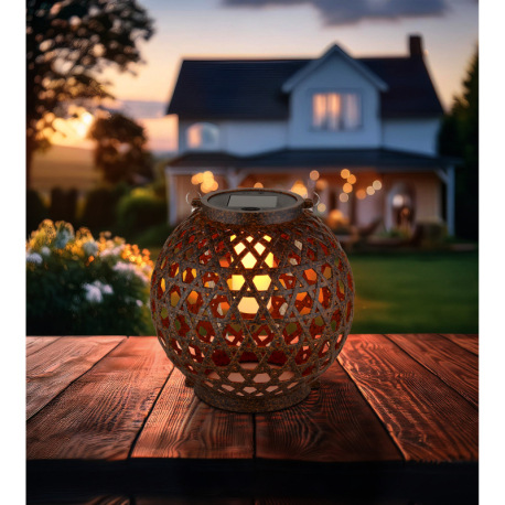 Solárne svietidlo, plast imitácia hrdze, konope prírodnej farby, vypínač, efekt ohňa, batéria AA 300 7