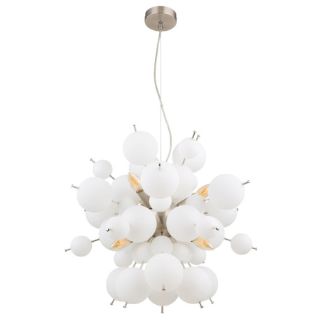 Závesné svietidlo, kov nikel matný, sklenené gule biele, kábel PVC čierny, ø: 550 mm, V: 1200 mm, sk 2