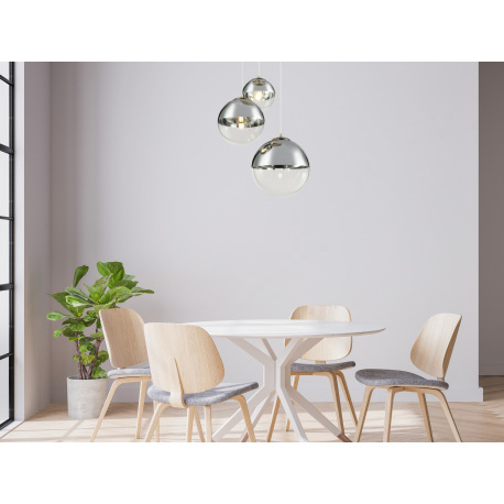 Závesné svietidlo, kov nikel matný, sklo priehľadné chróm, 3 gule s priemerom: 20 - 25 - 30 cm, Ø510 11