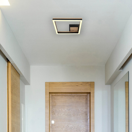 Stropné svietidlo, kov čierny matný, MDF so vzhľadom dreva, plast čierny matný, plast biely, DxŠxV: 9