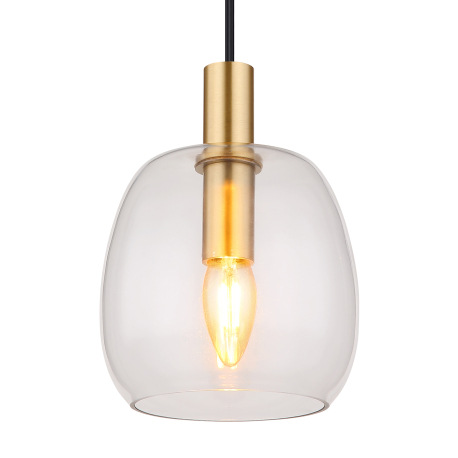 Závesné svietidlo kov mosadzná farba, hliník mosadz, sklo číre, kábel PVC čierny, možnosť nastavenia 4