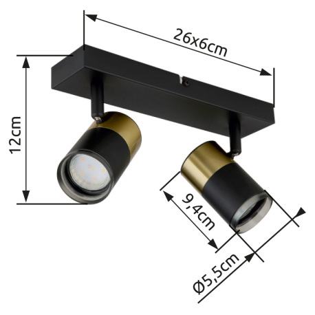 Nástenné svietidlo, kov čierny, hliník medený a čierny, plast dymový, DxŠxV: 260x60x120mm, bez žiaro 20