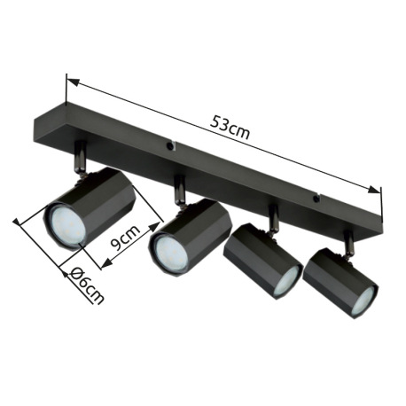 Stropné svietidlo, kov sivý matný, hliník sivý matný, DxŠxV: 530x60x145mm, bez žiaroviek 4x GU10, ma 9