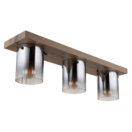 Stropné svietidlo, MDF, vzhľad tmavého dreva, dymové farebné sklo, číry gradient, DxŠxV: 710x160x180 2