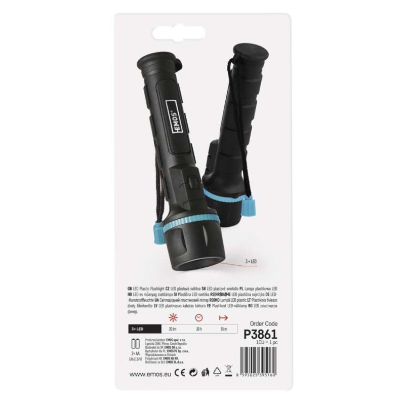 LED ručné gumové svietidlo P3861, 20 lm, 2× AA 2