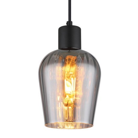 Závesné svietidlo, kov čierny, sklo dymovej farby, kábel PVC čierny, výškovo nastaviteľné, ø: 135mm, 8