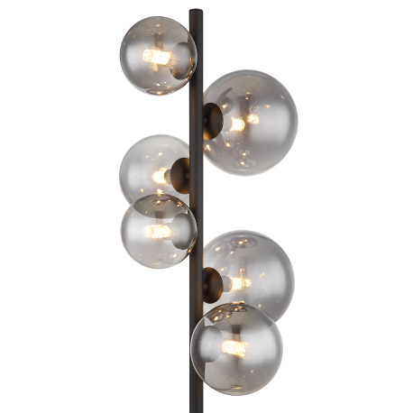 Stojacia lampa kov čierna matná, sklo dymové, vypínač, DxŠxV: 295x280x1550mm, dĺžka kábla 2400mm, ø 9