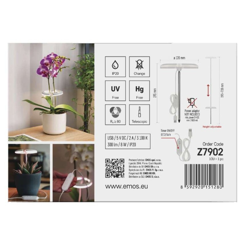 LED GROW pestovateľská lampa 8 W, časovač, stmievateľná, biela 13