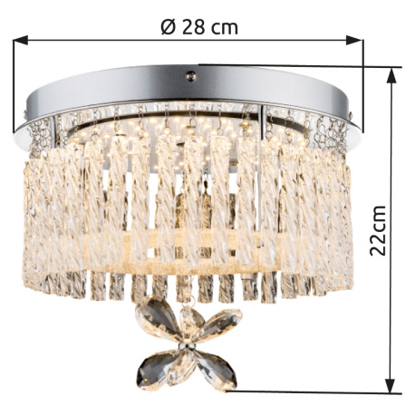 Stropné svietidlo, chróm, sklenené tyčinky, K9 kryštály, veľký kvet uprostred, Ø 280, V:220, vrátane 5