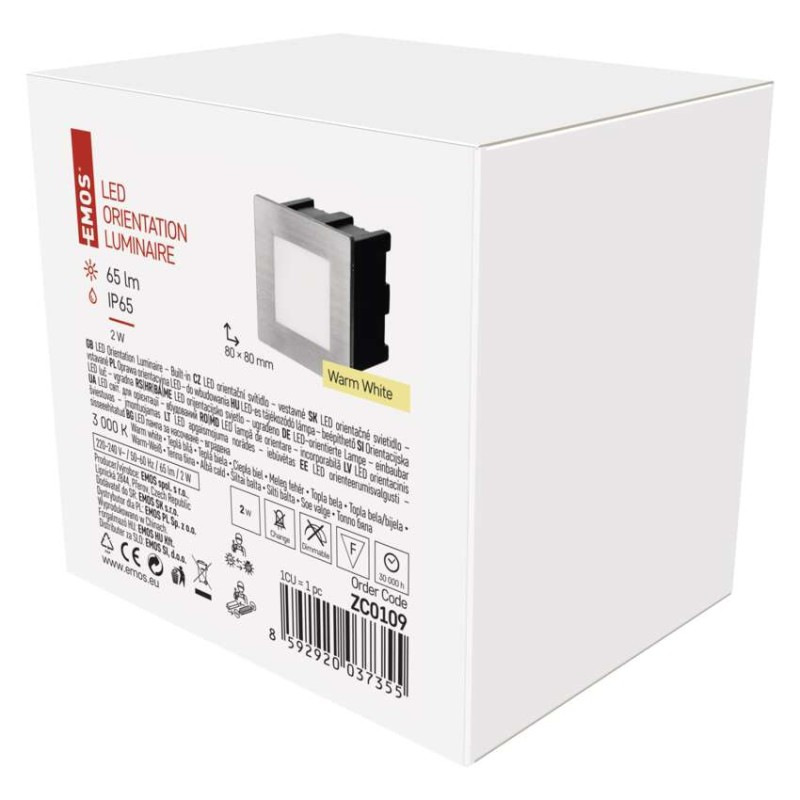 LED orientačné vstavané svietidlo AMAL 80×80, 2W teplá b.,IP65 4