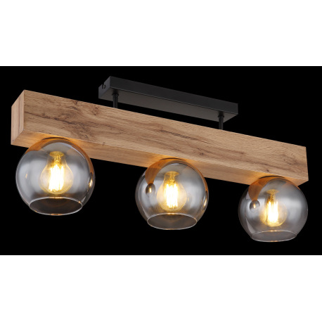 Stropné svietidlo kov čierny matný, MDF, imitácia tmavého dreva, dymové sklo, DxŠxV: 650x150x280mm, 13