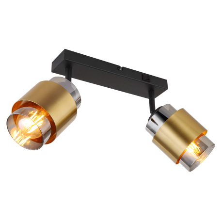 Nástenné svietidlo kov čierny matný, sklo dymovej farby, mosadzný krúžok, vypínač, DxŠxV: 260x100x12