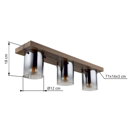 Stropné svietidlo, MDF, vzhľad tmavého dreva, dymové farebné sklo, číry gradient, DxŠxV: 710x160x180 10