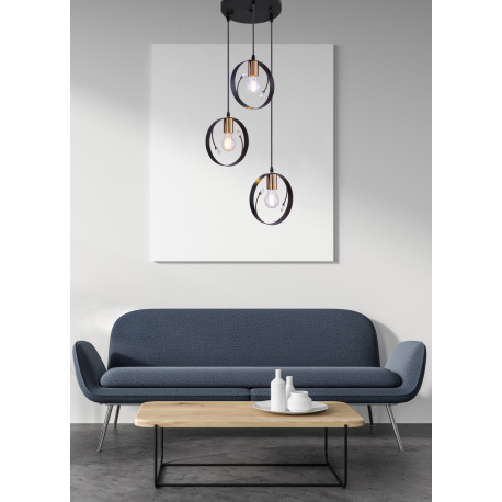 Závesné svietidlo, kov čierny, plastové krištále priehľadné, Ø390, V:1500, bez žiaroviek 3xE27, max. 8