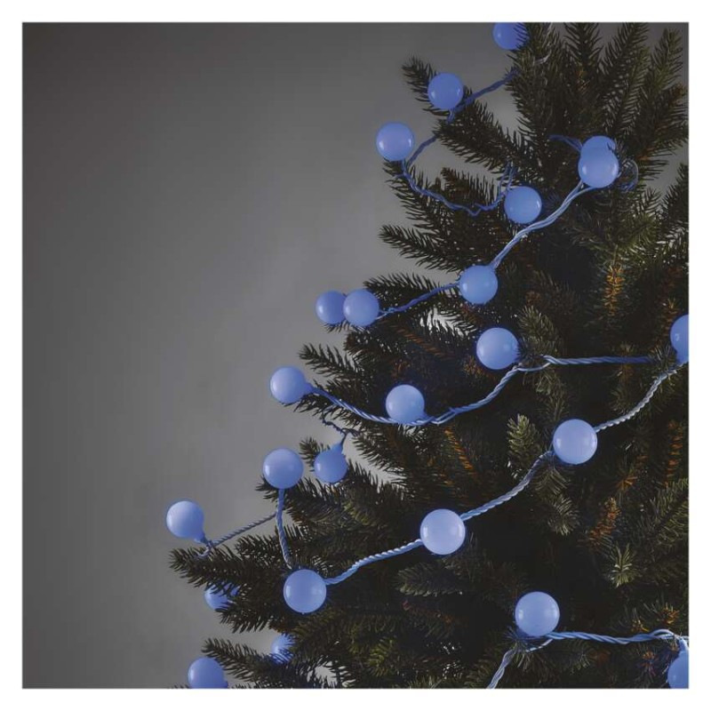 LED svetelná cherry reťaz – guličky 2,5 cm, 4 m, vonkajšia aj vnútorná, modrá, časovač 4