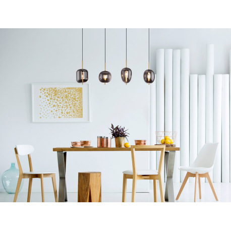 Závesné svietidlo, kov čierny, mosadz, dymové sklo, DxŠxV:1100x185x1200mm, bez žiaroviek 4x E14, max 11