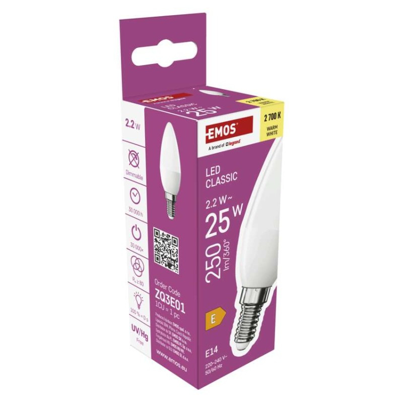 LED žiarovka Classic sviečka / E14 / 2,2 W (25 W) / 250 lm / teplá biela 9